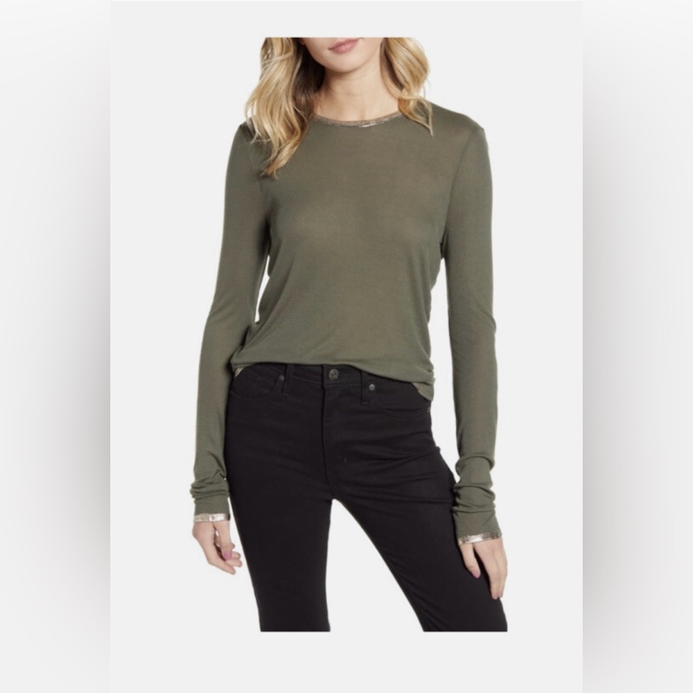 Zadig & Voltaire Willy Gold Long-Sleeve Tee Olive Size Small - Picture 9 of 12
